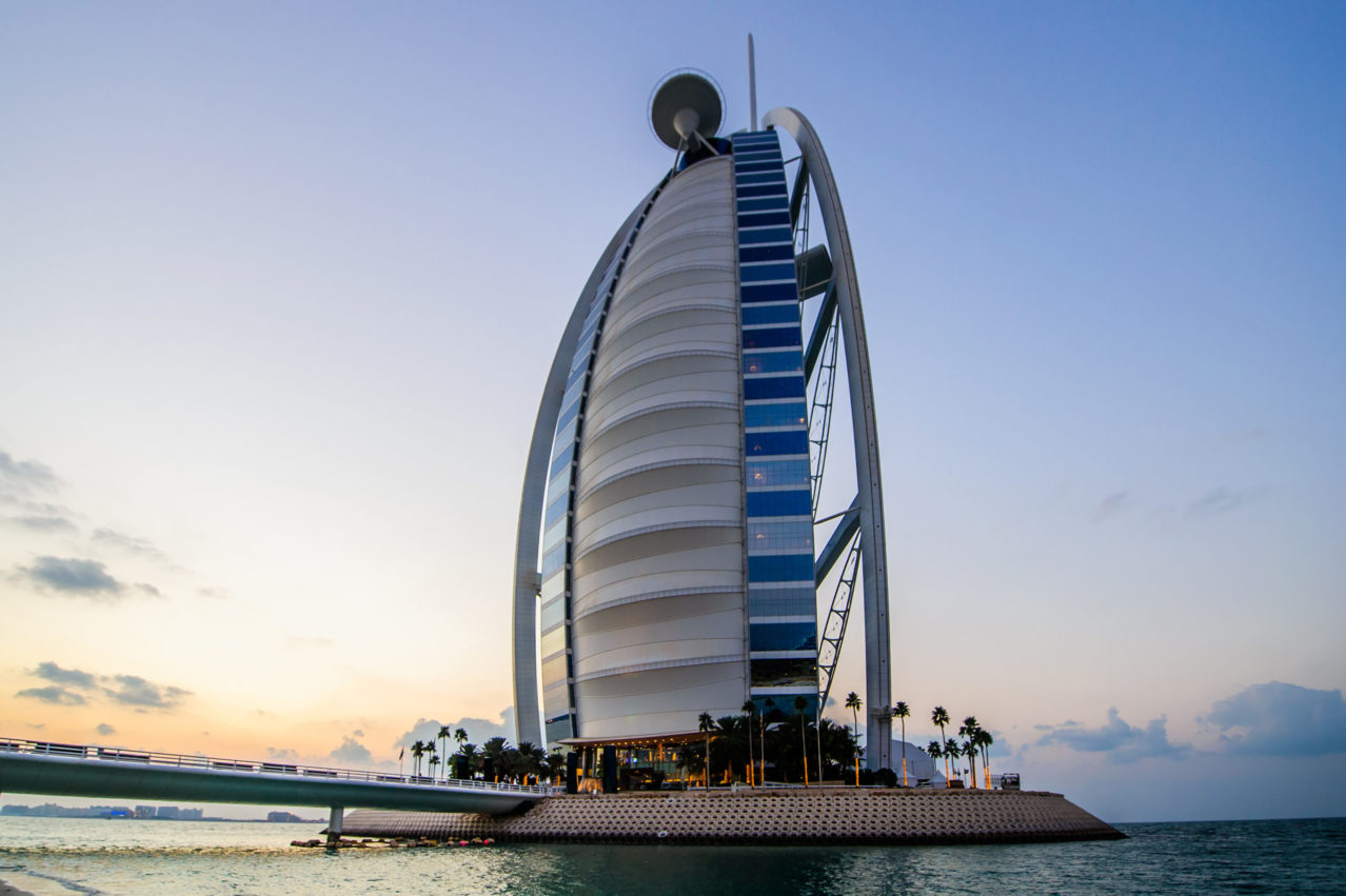 DUBAI, UAE - NOVEMBER 21 :The world's first seven stars luxury hotel Burj Al Arab, November 21, 2018 in Dubai, United Arab Emirates