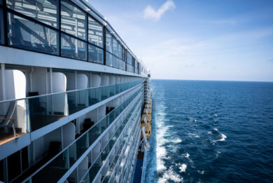 View of balcony side of cruise ship.